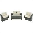 thumbnail image 3 of 8 Pieces Outdoor Wicker Round Furniture Set, All Weather Half-Moon Sectional Patio Sofa Sets with Rectangular Coffee Table, Beige, 3 of 11
