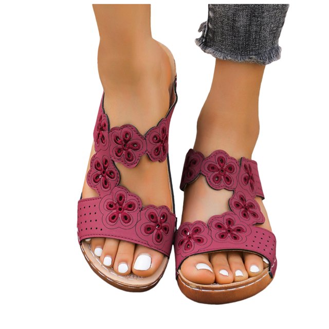IUJSOY Womens Wedge Orthotic Sandals Arch Support Bohemia Hollow Out Slides Summer Slippers
