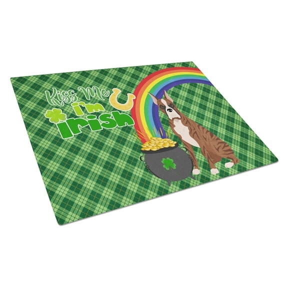 Red Brindle Boxer St. Patrick's Day Glass Cutting Board Large 12 in x 15 in