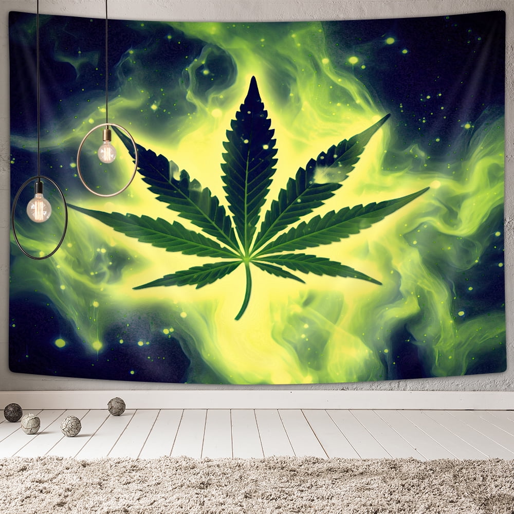 ICC Affiche de feuille de cannabis Hippie Décor Pot Drapeau Tapisserie Tenture murale Dortoir Collage Couleur Me Weed Feuille Art Bohème Psychédélique Petit Hippie Rasta Tenture Murale 30x40 pouces