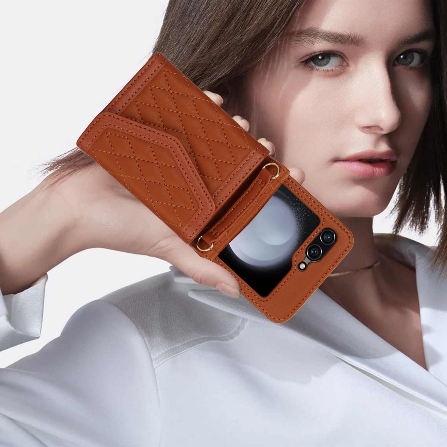 for Motorola Razr 60 / Motorola Razr 2025 Elegant Case Wallet for Women, 4 Card Holder & Shoulder Strap & Wristlet Flip PU Leather Phone Case with RFID Blocking, Brown