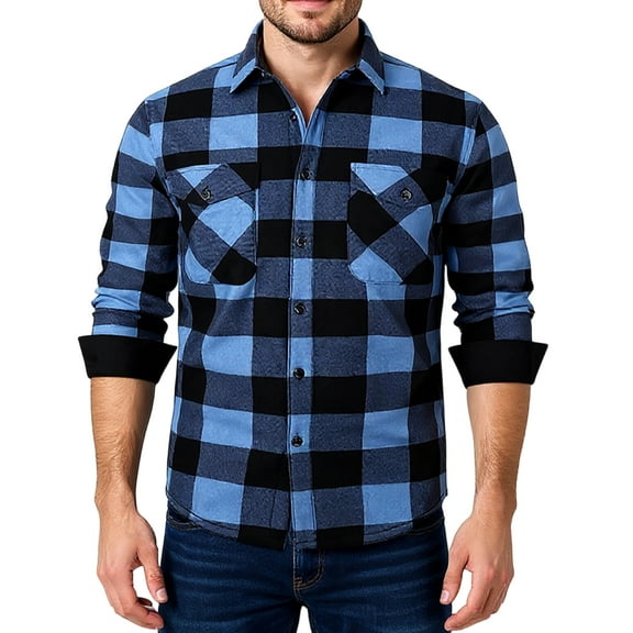 QHRMKOG Camisas Para Hombres Loose Fit Long Sleeve Button Down Shirt Jacket Winter Warm Jacket Casual Shacket Blue 3XL