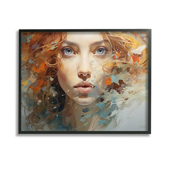 Stupell Industries Abstract Splatter Portrait Abstract Painting Black Framed Art Print Wall Art, 14 x 11