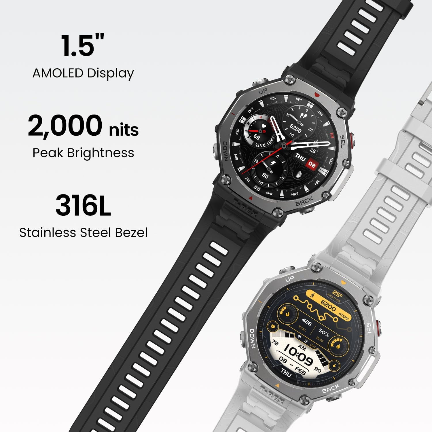 Amazfit T-Rex 3 Rugged Military Smart Watch 48mm, GPS (with Privacy), Offline Maps, Long Battery Life,328 Feet Water-Resistant, 170 Fitness/Sport Modes, AI, Voice Control, for Android or iPhone, Gray