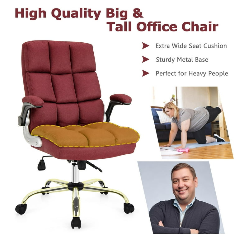 Giantex Executive Office Chair, Big and Tall Ergonomic Computer Chair, Adjustable Tilt Angle and Flip-Up Armrest Linen Fabric Upholstered Chair with