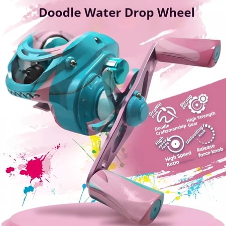 BESTSKY Baitcasting Water Drop Reel 7.2:1 Magnetic Fishing Reel with Metal Spool Long Casting Anti-Backlash&Line Alarm Colorful Graffiti Gifts for Women
