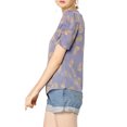 thumbnail image 5 of MODA NOVA Juniors Elegant Crew Neck Shirred Sleeve Keyhole Back Floral Blouse, 5 of 7