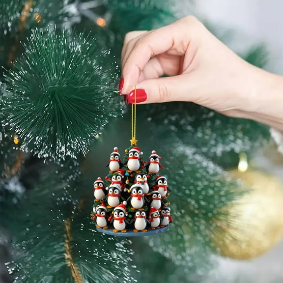 Christmas Tree Penguin 2D Acrylic Hanging Ornament Festive Holiday Decoration for Home and Seasonal Celebration