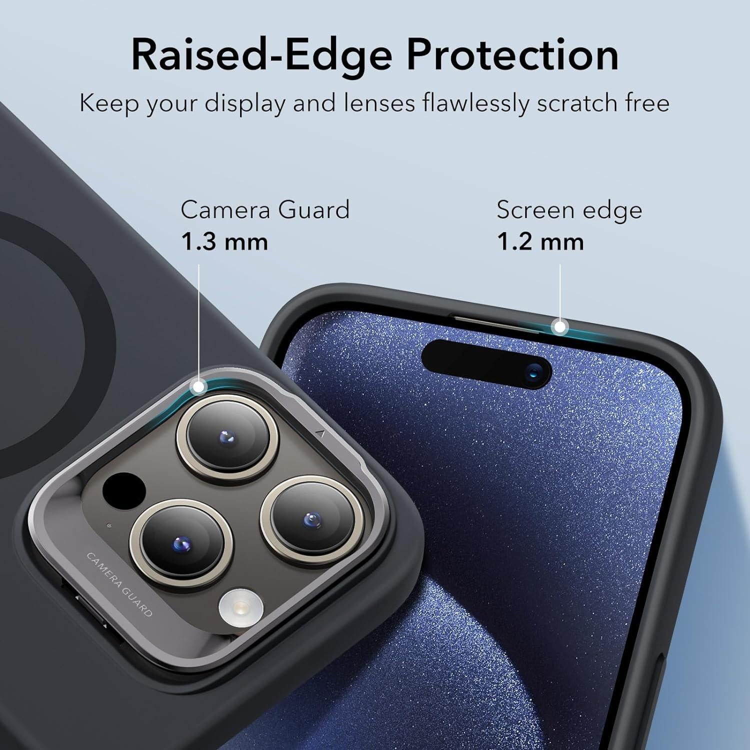 ESR iPhone 15 Pro Case, MagSafe Silicone Case with Stand, Military-Grade Protection, Built-in Camera Stash Stand, Black