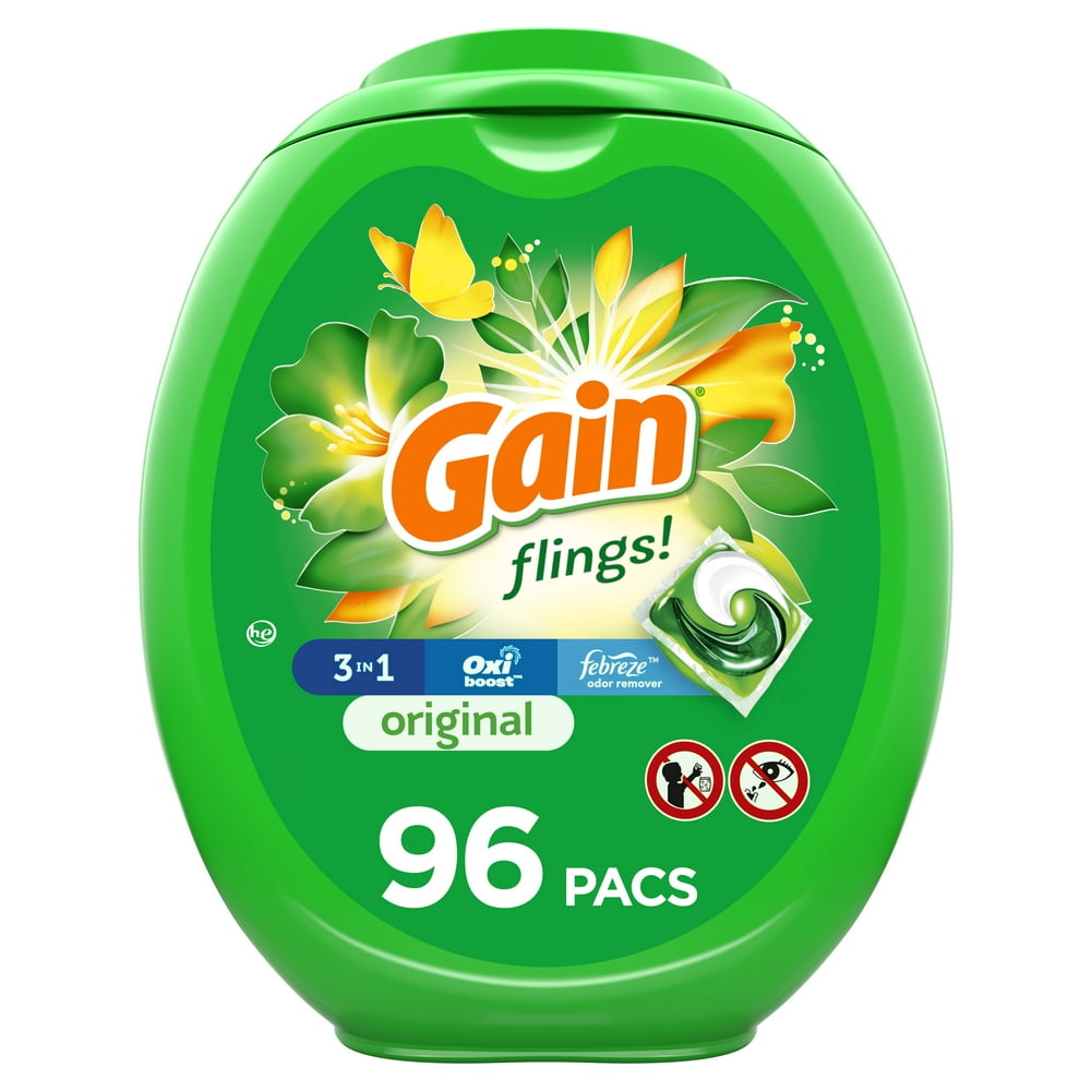 Gain Flings Original Scent, Laundry Detergent Pacs, 96 Ct