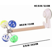 Window Suction Cup Bird Perch Toy for Parakeet, Movable Parrot Stand with Rotating Balls Bells for Window Mirror Glass Mount, Spinning Perch Toy