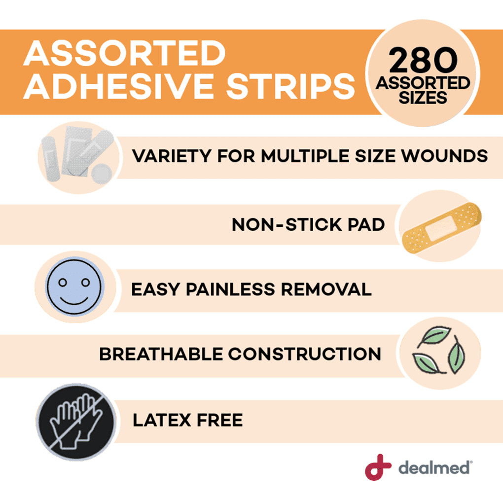Dealmed Adhesive Bandage Assorted Variety Pack, Sterile, Breathable, Non-Stick Pad, 280/Box, 12 Pack