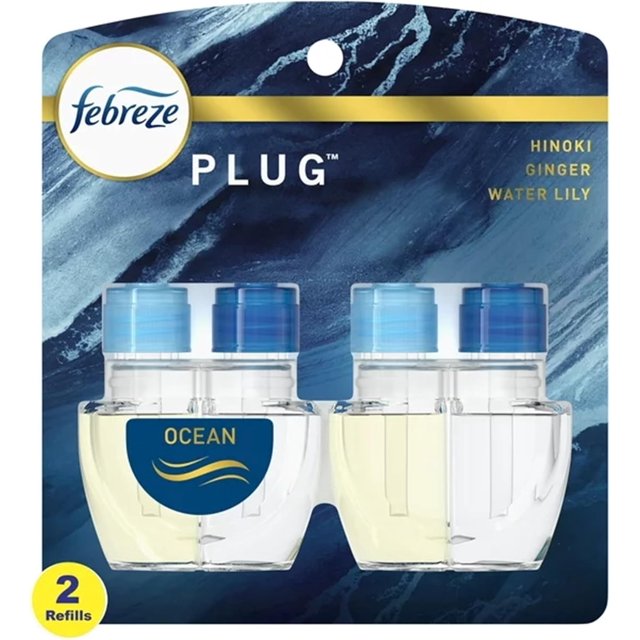 Febrezee Plug In Refills New Luxe Limited Edition Plug In for Odor-Fighting Fade Defy PLUG Air Freshener, (2) Count of 0.87 fl oz Refills (Ocean)
