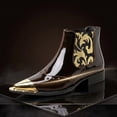 thumbnail image 2 of Men's Metal Toe Cap Chelsea Boots, Pointed Toe Ankle Boots, Formal Dress Boots Punk Rock Style Pointed Toe Boots, 2 of 6