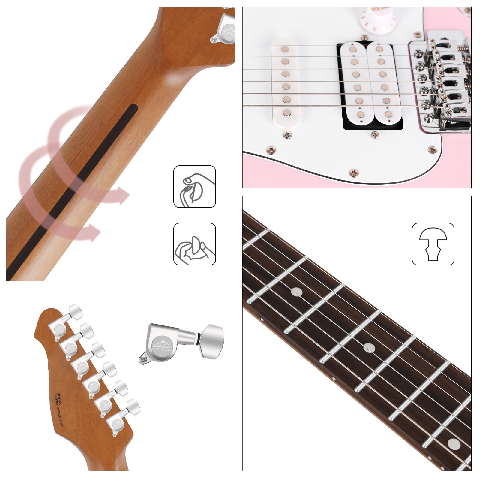 EASTROCK Pink Electric Guitar Set for Beginners – Includes Pink Guitar & Pink Amp, Tuner, Strap, Picks, Cable – Complete Matching Kit