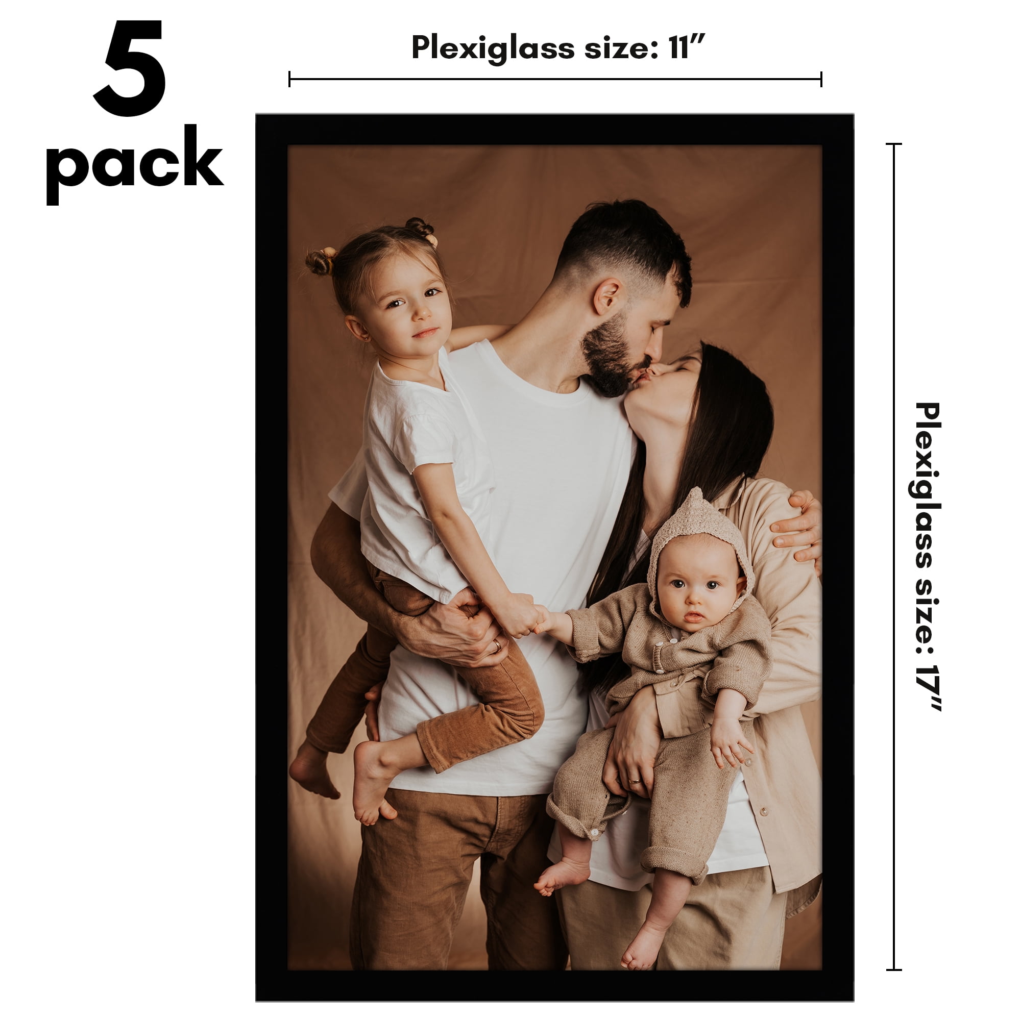 Americanflat 11x17 Picture Frame with Polished Plexiglass 5 Pack Galleria Collection Frames Wall - Black