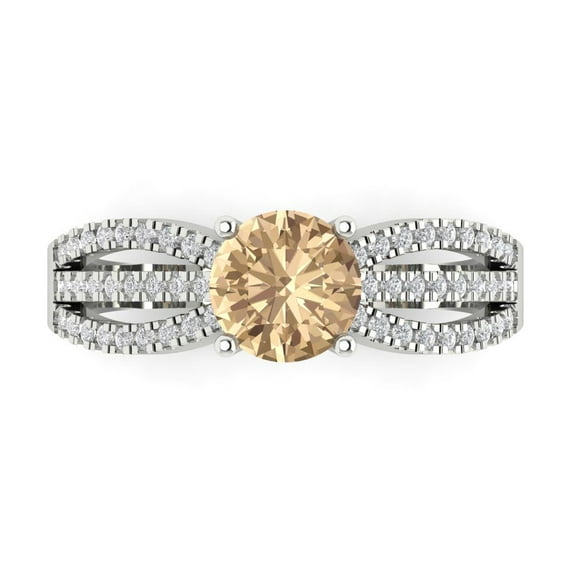Solitaire with Accents Engagement Ring for Women - 1.27ct Yellow Moissanite in 18K White Gold Promise Ring