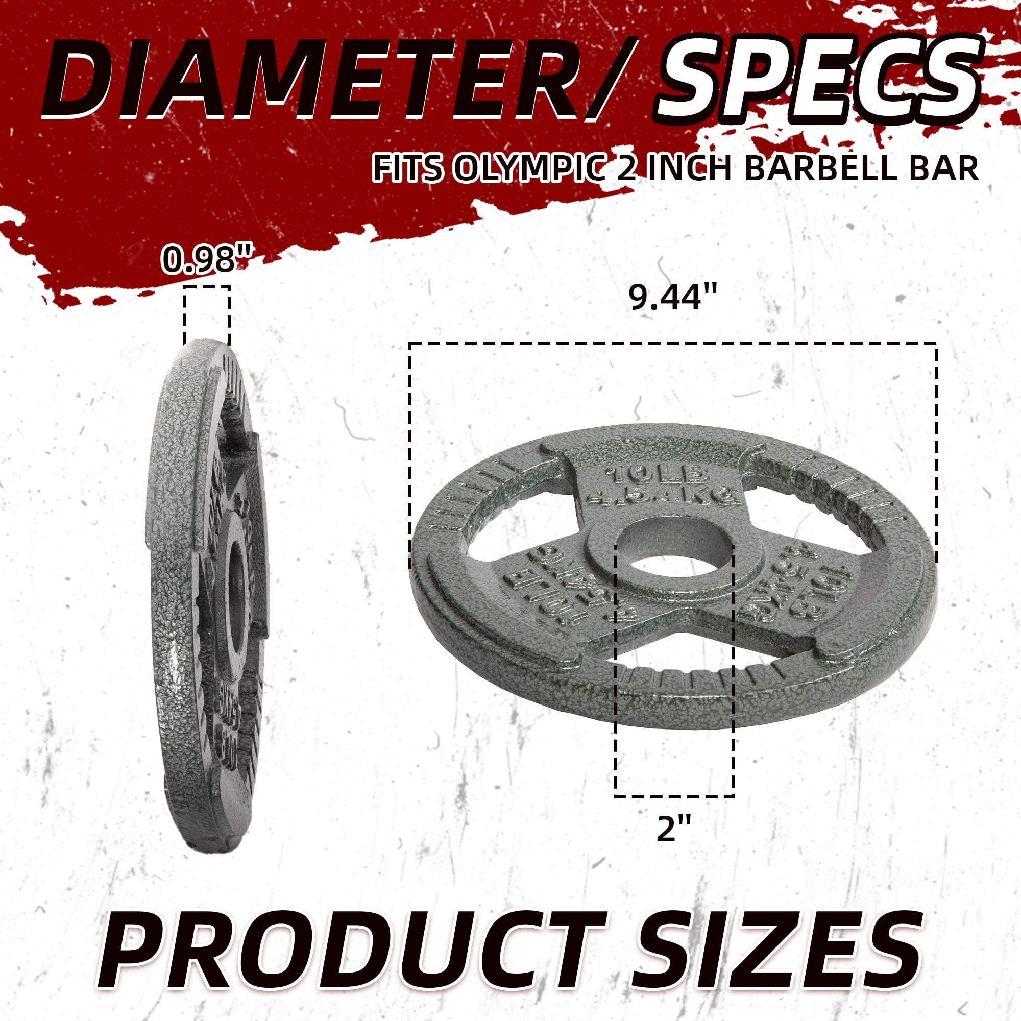 Signature Fitness Cast Iron Weight Plates for Strength Training, Fits 2-Inch Barbell, Multiple Size Options