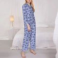 thumbnail image 3 of Balery Blue And White Flowers Conjunto de Pijama con Estampado para Mujer, Conjunto de Dos Piezas con Manga Larga, Ropa de Dormir Suave con Bolsillos, Pijamas Cómodos-X-Large, 3 of 7