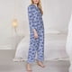 thumbnail image 3 of Balery Blue And White Flowers Conjunto de Pijama con Estampado para Mujer, Conjunto de Dos Piezas con Manga Larga, Ropa de Dormir Suave con Bolsillos, Pijamas Cómodos-Large, 3 of 7