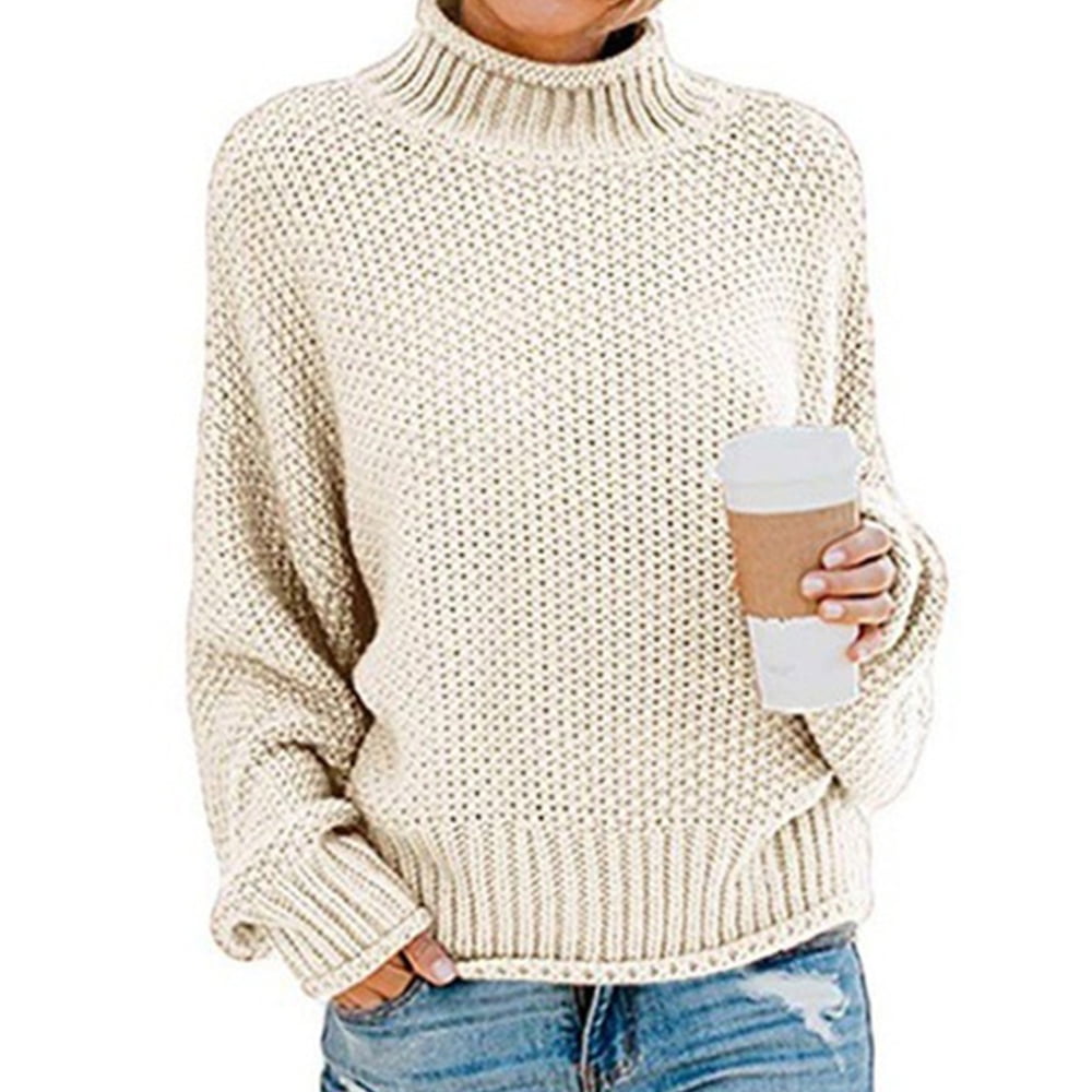 Women Casual Turtleneck Batwing Sleeve Pullovers Knitted Jumper Tops Sweaters