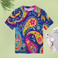 thumbnail image 4 of Vibrant Paisley Pattern Colorful Floral Design Women's Short Sleeve Tops Casual Blouses T Shirt, 4 of 6