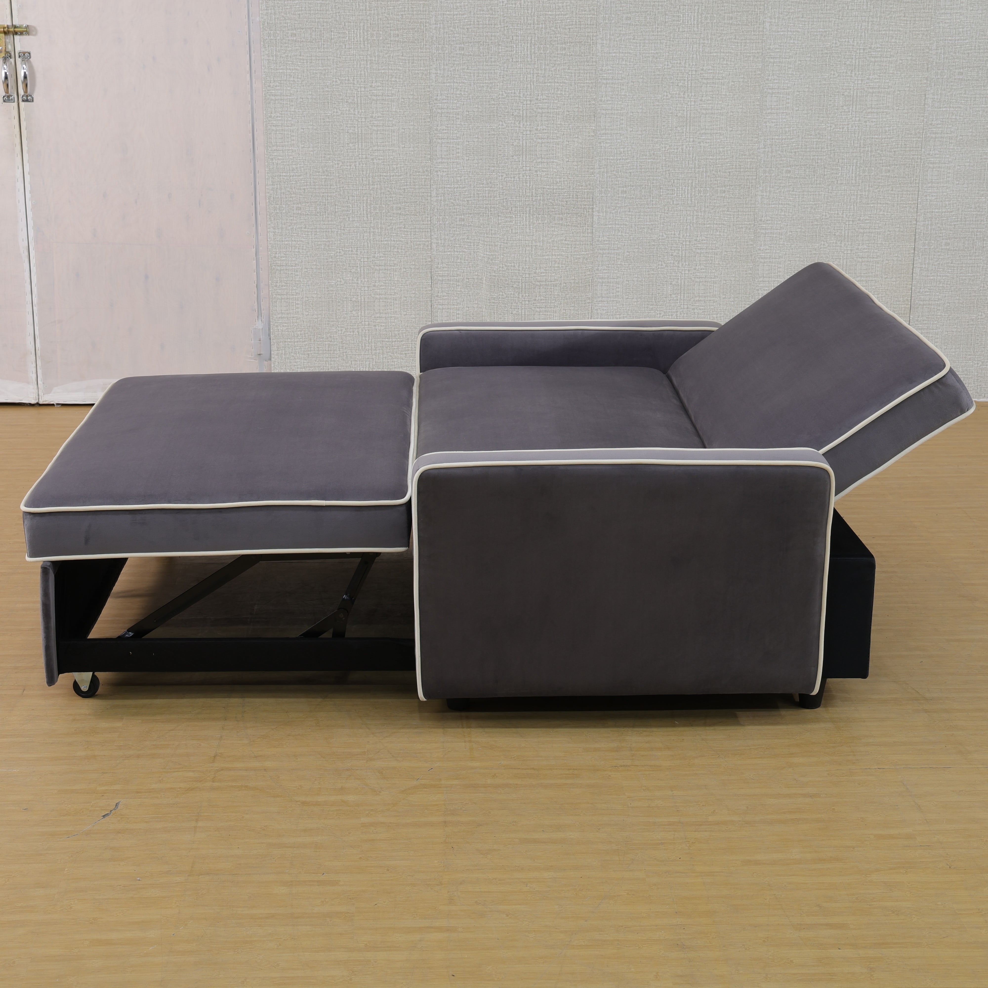 3-in-1 Convertible Sofa Bed, Loveseat Sleeper with Pull Out Couch, Flannel Fabric Futon Sofa Bed, Small Sleeper Sofa Cama for Living Room Apartment, Light Grey