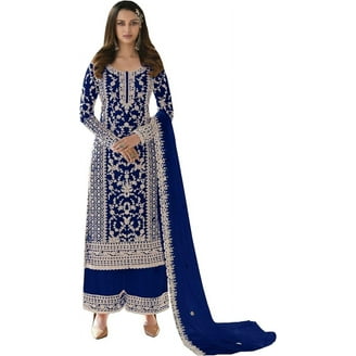 Stylish Indian Pakistani Designer Shalwar Kameez Outfits Sewn Plazzo Suits  ( Teal Blue, XS - 36 ) - Walmart.com