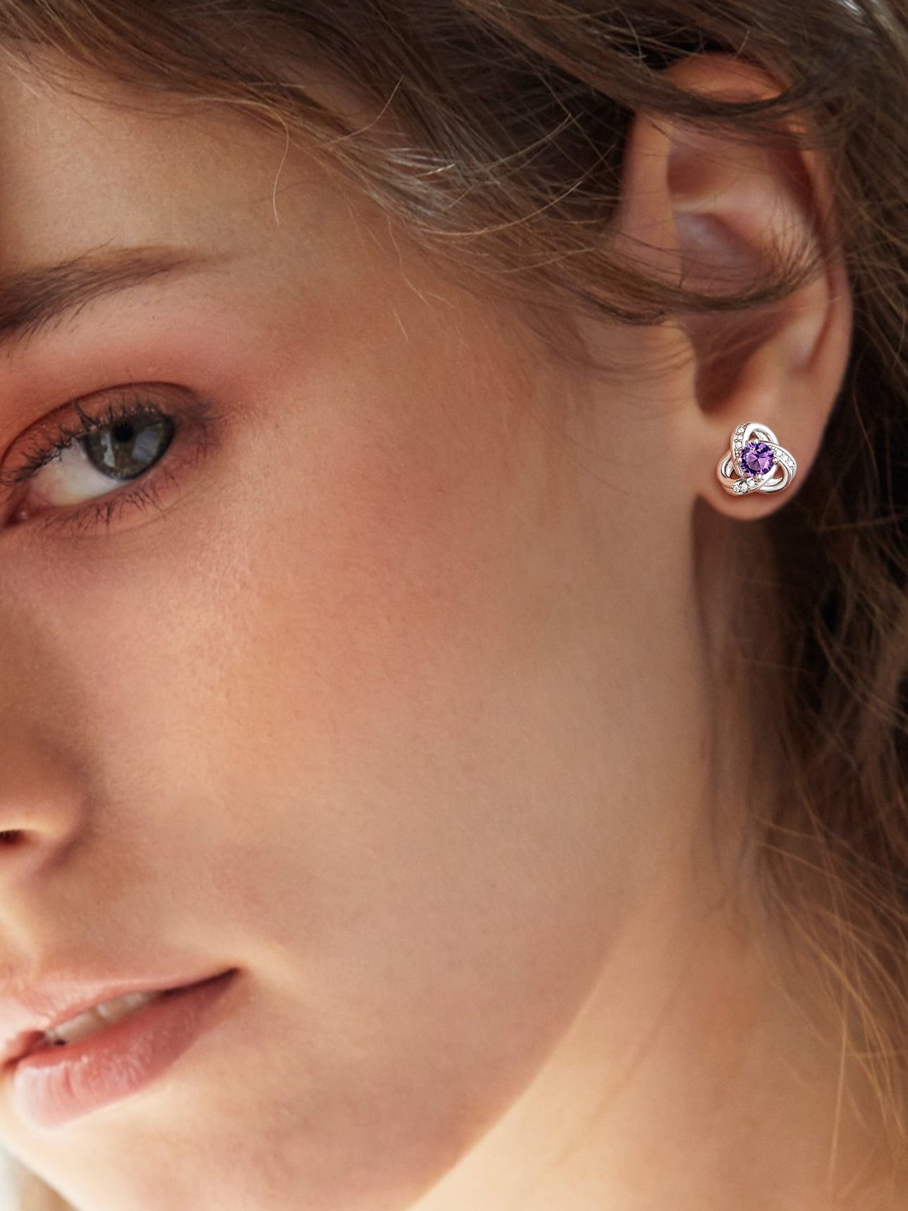 Suplight 925 Sterling Silver Love Shape Knot Birthstone Stud Earrings for Women Gifts Sparkle Round Cut