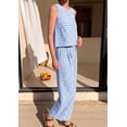 thumbnail image 3 of Wrongduck Womens Cotton 2 Piece Set Plaid Sleeveless Top Wide Leg Pants Summer Lounge Outfit Matching Vacation Travel Casual Outfit 2026, 3 of 15