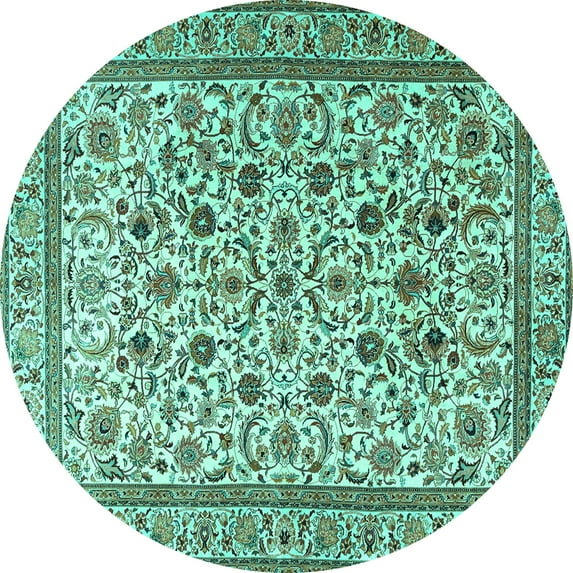 Ahgly Company Machine Washable Indoor Round Persian Turquoise Blue Traditional Area Rugs, 3' Round