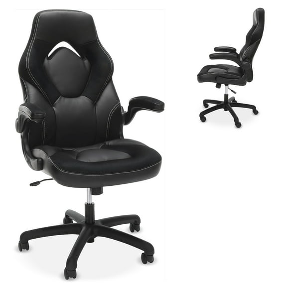 RESPAWN 3085 Ergonomic Gaming Chair for Adults, High Back Office Chair with Headrest and Flip Up Arms, Leather Racing Style Gaming Seat with Lumbar Support, Video Game Computer Desk Seat - Black
