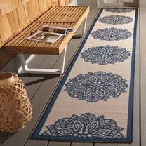 Safavieh Courtyard Millicent Medallion Indoor/Outdoor Runner Rug, Beige/Navy, 2'3" x 12'