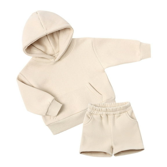 oqasdz Baby Boy Outfits Child 2PCS Solid Color Long Sleeve Hoodie Sweatsuit and Elastic Waist Shorts Casual Loose Tracksuit Size 2-3 Y