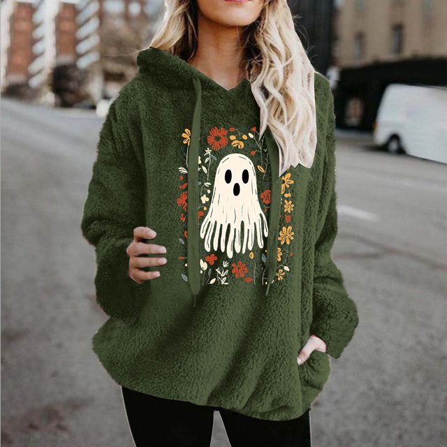 HongQid Fuzzy Hoodies for Women Pullover Graphic Hoodie Cozy Winter Pockets Hooded Sweatshirt Athletic Fleece Hoodies
