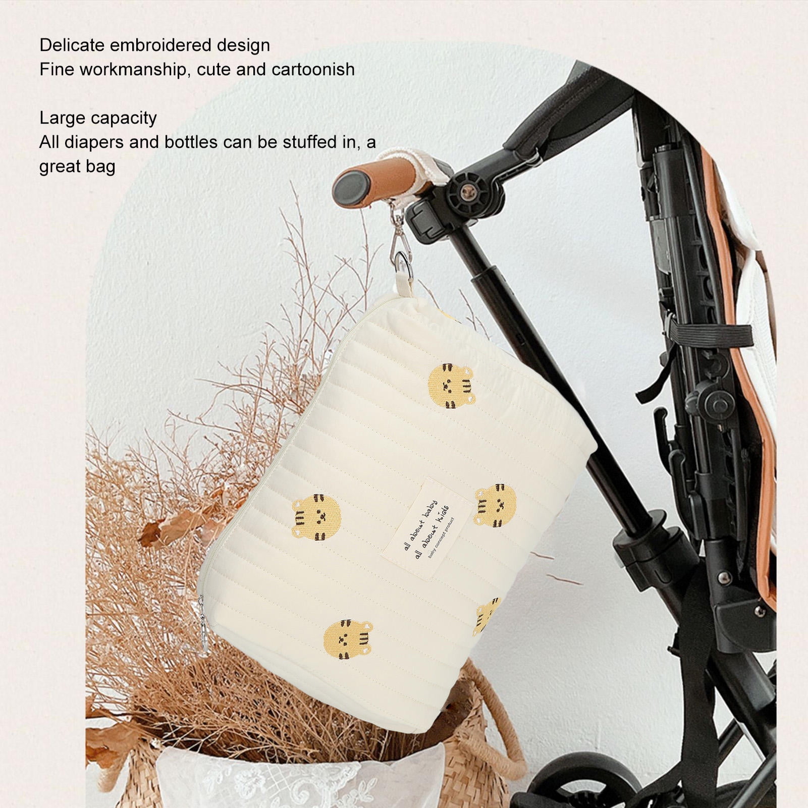 LAZIOEGR Stroller Diaper Bag Organizer for Infants, Newborns & Toddlers - Soft Cotton, Large Capacity, Tiger-Pattern Embroidery, Multi-Use Travel Pouch