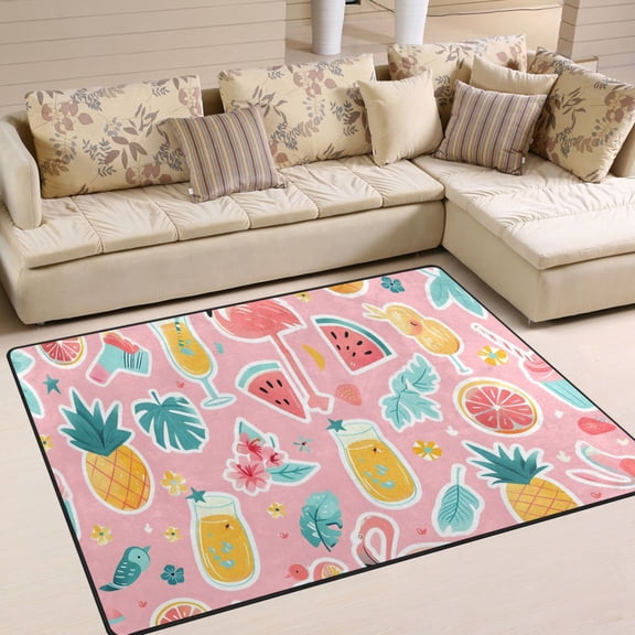 Fruit Flamingo Leaves Area Rug Washable 80 x 58 Floor Carpet Mat Non Slip for Bedroom Living Room Home Decor