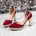 thumbnail image 6 of HomeDM Platform Closed Toe Heels for Women Pointy Toe Buckle Ankle Strap Dress Wedding Pumps Shoes, Wine Size 6, 6 of 9