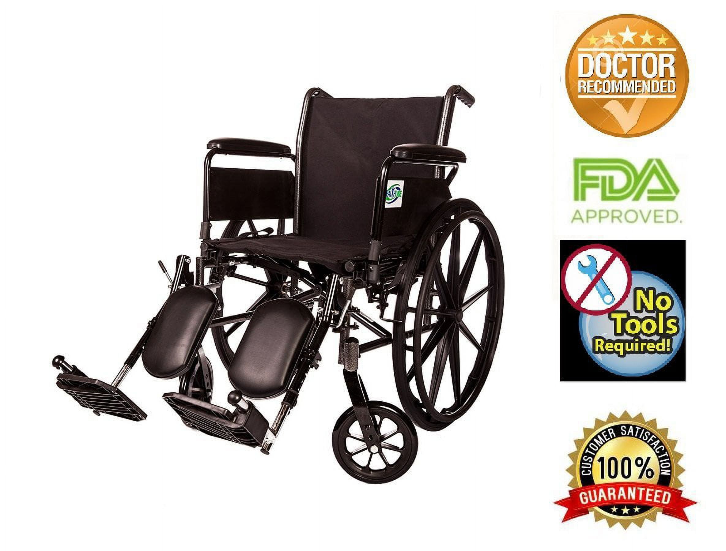 Healthline Lightweight Folding Transport Wheelchair, Ultra Light Manual Medical Wheelchair, Comfortable Detachable Full Arm and Removable Elevating Legrests, 20 Inch