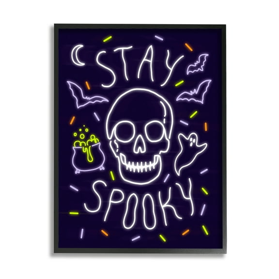 Stupell Industries Stay Spooky Quote Halloween Theme Skeleton Black Framed, 11 x 14, Design by Victoria Barnes
