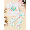 thumbnail image 2 of Gupgi Toddler Girls Easter Pants Sets White Bunny Print T-shirt Egg Print Flared Pants 2PCS Sets, 2 of 9