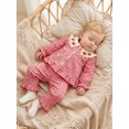 thumbnail image 5 of Cjfdfy Toddler Baby Girl Fall Outfits Casual Cherry Strawberry Plaid Button Down Doll Collar Long Sleeve Tops with Pants 2 Pcs Set Cute Red Pink Checkered Doll Collar Casual Set Fall Clothes, 5 of 9