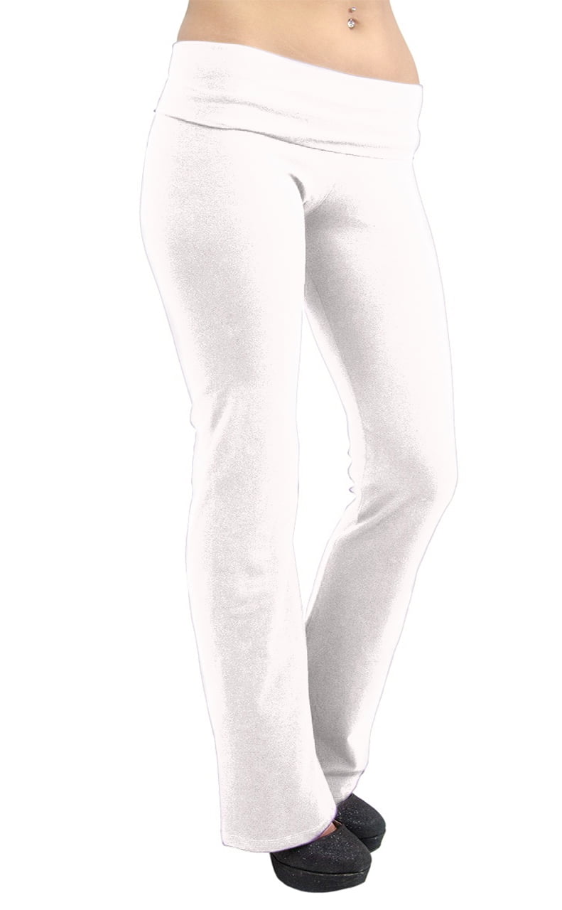 Vivian's Fashions Yoga Pants Extra Long, Misses Size (White, L