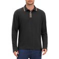 thumbnail image 5 of Men's Casual Contrast Button Collared Long Sleeves Jacquard Polo T-Shirts S Black, 5 of 6