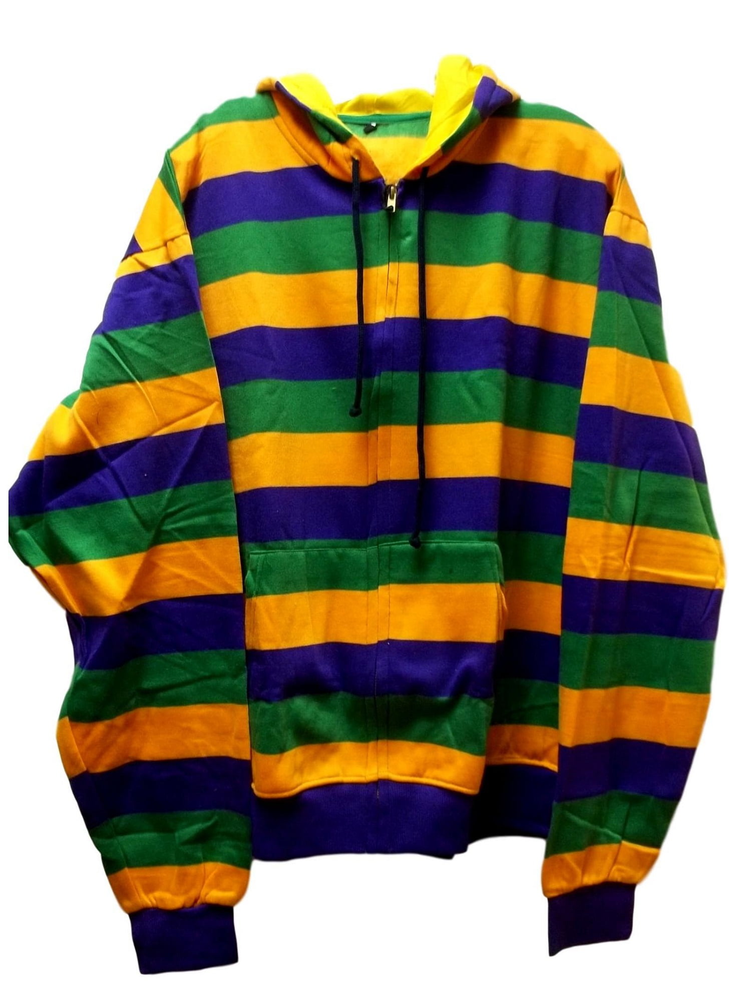 Mardi Gras Stripe Purple Green Yellow Knit XL Adult XLarge Hoodie Zip Up Jacket 