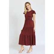 Solid Flutter Sleeve Tiered Tea Length Dress | 4 Colors | S-3X