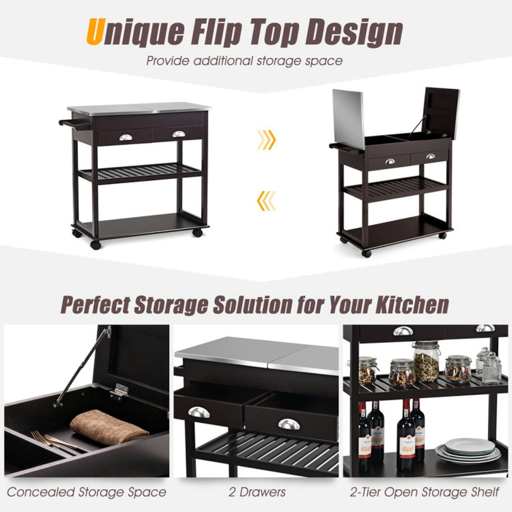 Finihen Rolling Cart, Kitchen Island Cart, Stainless Steel Mobile Kitchen Trolley Cart With Drawers & Casters, for Kitchen, Dining Room, Brown Finihen Rolling Cart, Kitchen Island Cart, Stainless Steel Mobile Kitchen Trolley Cart With Drawers & Casters, for Kitchen, Dining Room, Brown