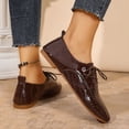 thumbnail image 2 of Women's Lace Up Oxford Dress Shoes Solid Color Patent Leather Slip On Loafers Comfortable Non Slip Walking Shoes Brown Size 7, 2 of 9