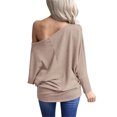 thumbnail image 2 of Samickarr 2024 Long Sleeve Shirts for Women Trendy Casual Solid Color Off-Shoulder Patchwork Loose T-Shirt Top, 2 of 4