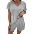 thumbnail image 1 of MAWCLOS Pyjama pour Femmes, Haut de Nuit à Manches Courtes et Short, Ensemble de Pyjama Décontracté, Col en V, Tenue de Détente, Gris, TG, 1 of 2